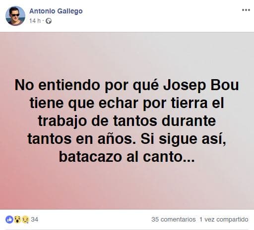 Josep Bou. Reacciones de Antonio Gallego
