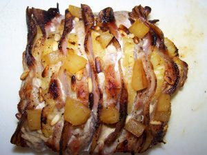 caña de lomo rellana de bacon y piña