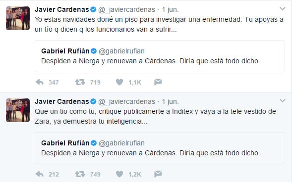 Javier Cárdenas pone en su sitio a Gabriel Rufián en 2 minutos.