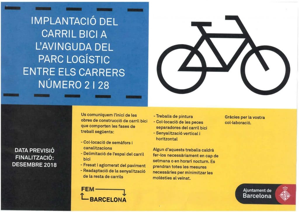Inicio de obras para dotar de carril bici la Avda. Parc Logístic y la calle 2 de la Zona Franca
