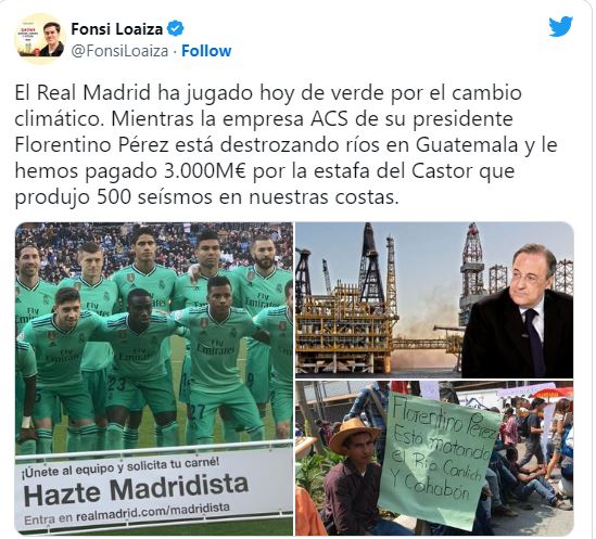 Tweet de Fonsi Loaiza criticando al Real Madrid